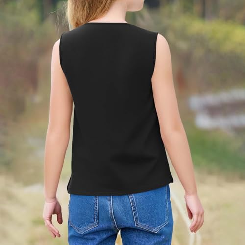 wodceeke Girls V-Neck Tank Tops Summer Sleeveless Tunic Shirts Solid Color Casual Button Cotton Vest3
