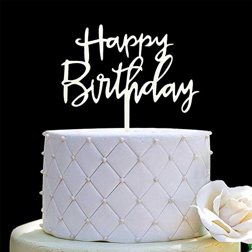JIEEIN Happy Birthday Cake Topper - Birthday Party Event Decorations, Off-white Plastic