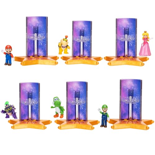 The Super Mario Galaxy Movie 1.5 Mini Figures with Star Launcher Accessory 6-Pack Bundle - Includes Mario Luigi Yoshi Princess Peach Bowser Jr. and Wonder Bowser Jr.