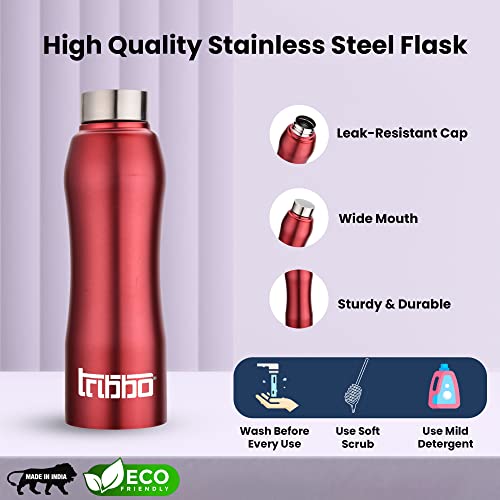 Image of TRIBBO Stainless Steel Water Bottle 1 litre, Water Bottles For Fridge, School,Gym,Home,office,Boys, Girls, Kids, Leak Proof(Blue,SIPPER CAP, SET OF 1, 1000 ML Model-Curve)