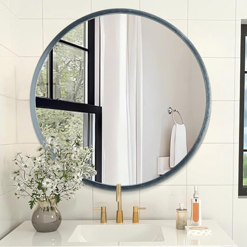 AOAOPQ Miroir de Salle de Bain pour Mur, Miroirs pour Mur, Encadré en Métal, Rond, Suspension, Mat, 60 x 60 cm, Turquoise, Grand, Moderne, Idéal pour Salle...