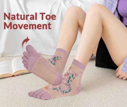 Violet Mist Toe Socks for Women Funny Cute Five Finger Socks Comfy Cotton Colorful Novelty Crew Athletic Running Ankle Sock - Image 7