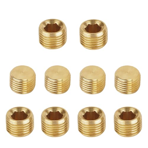 10 Pcs 1/8 NPT Male Pipe Plug Set Brass Hex Counter Sunk Plugs for Closing the End of Pipe