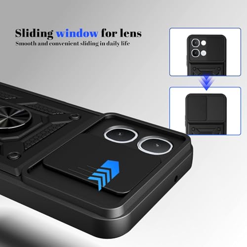 Image of AIBEX Back Cover Compatible for Vivo Y51 Pro 5G / Vivo T5X 5G / iQOO Z11X 5G | D10 Tough Armor Case |Sliding Camera Shield |360 Protection |Kickstand Ring Holder |Military-Grade Bumper Case - Black