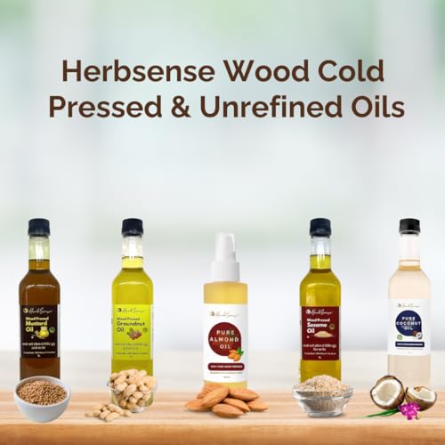 Image of Herbsense Wood Cold Pressed Mustard Oil,Sarso Ka tel- Unrefined & Unfiltered -Zero Added Preservatives & Chemicals,Kachi Ghani /Marachekku Oil,Pure Healthy Cooking Oil,Hair Oil, 1L Pack of 2