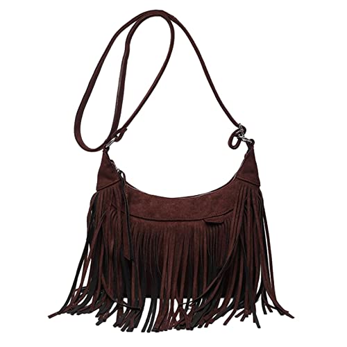 Sac bandoulière à franges avec sangle réglable et grand compartiment