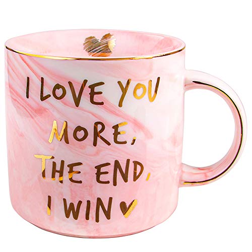 Vilight Gifts for Women Girlfriend Wife - I Love You More The End I Win Mug for Her - Marble Pink Coffee Cup 115 Oz
