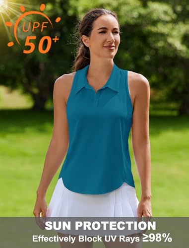 Image of PINSPARK Women's Golf Shirt Racerback UPF 50+ Tennis Tank Top with Collar