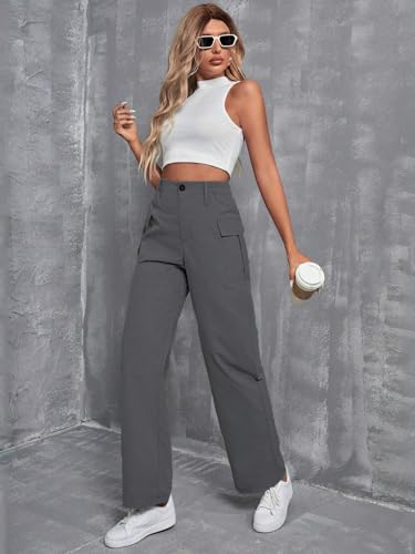 Image of TOPLOT Cotton Solid Multi-Pocket Cargo Pant for Women