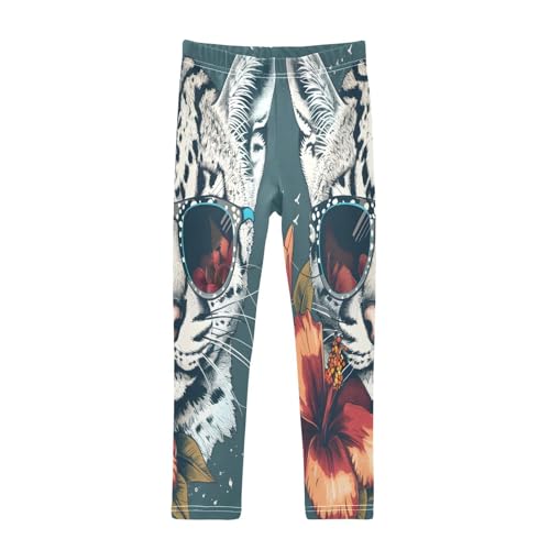 Toddler Girls Leggings Printed Yoga Pants Leggings Wild Cat Exotic Flower for Kids