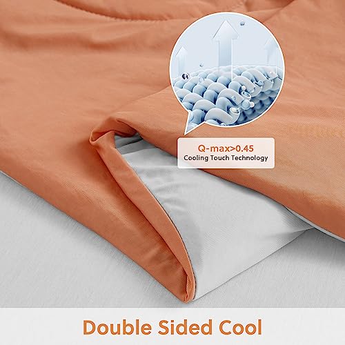 Homfine Cooling Comforter Japanese Double-Sided Arc-Chill Cold Tech Fabric Cooling Blanket For Night Sweats Hot Sleepers, Q-Max 0.45 Breathable Silk Smooth Lightweight Orange Summer Comforter Throw #TOP1