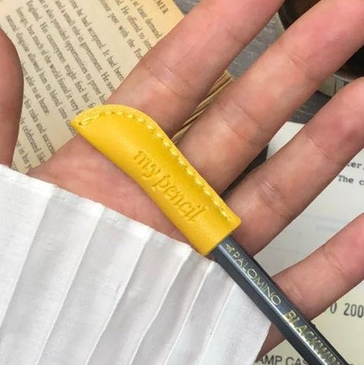 Image of Leather Pencil Cap (3 Pack), Handmade, School & Office Essentials, Pencil Cover, Protector, case, Accessories, 6 Colors (Yellow)