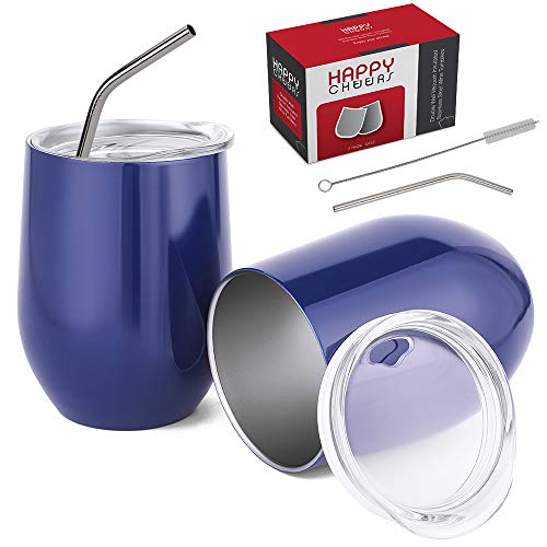 Happycheers 12 Oz Vacuum Insulated Metal Water Glasses Set of 2 for Coffee Drink Cocktail Outdoor Travel with Box 2 pack Navy Blue