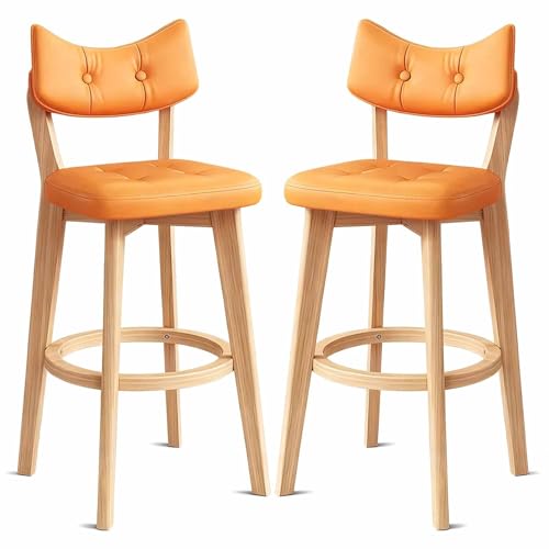 Taburetes Elegantes con Respaldo Curvo, Estructura de Madera Maciza y cojín de Cuero PU Impermeable, Ideales para el hogar, Bar/Isla de Cocina/Restaurante, 2 Paquetes (E,73cm)