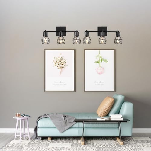 3-Light-Wall-Sconces-Lighting-with-Wire-Cage-Retro-Industrial-Bathroom-Vanity-Light-Fixtures-Over-MirrorBlack-Wall-Lights-for-Bathroom-Living-Room-Bedroom-Hallway-Kitchen 3 Light Wall Sconces Lighting with Wire Cage Retro Industrial Bathroom Vanity Light Fixtures Over MirrorBlack Wall Lights for Bathroom Living Room Bedroom Hallway Kitchen