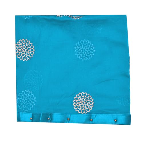 Image of YOUTHQUAKE Golden Floral Embroidery Work Chiffon Dupatta for Womens & Girls with Fancy Moti Lace