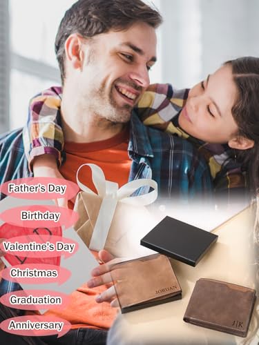 PiercingJ Custom Wallet Leather Initials Name Personalized Gift Casual Bifold Wallets Father's Day Anniversary For Him, Dad,Men (light brown)3