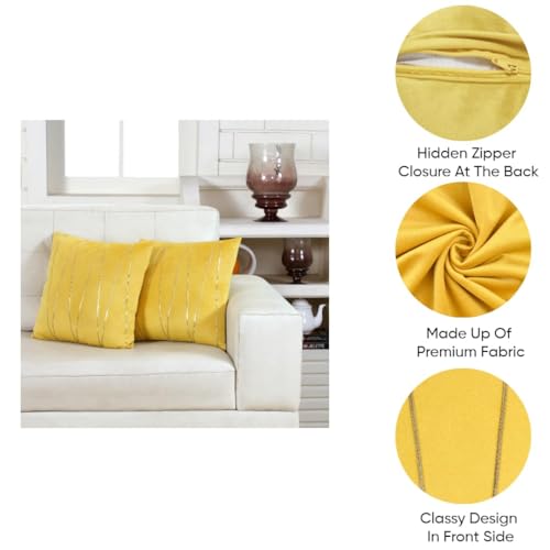Image of Amazon Brand - Umi Gold Leather Striped Pack of 2 Throw Pillow Covers Velvet Decorative Cushion Covers Cases for Sofa Bedroom Livingroom Car 22 x 22 in Yellow Color