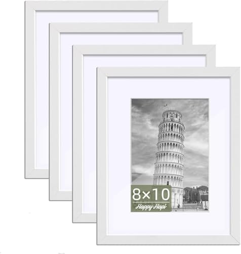 HappyHapi 8x10 Picture Frames Set of 4 Wall or Tabletop Display White