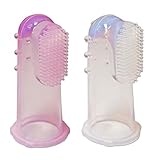 2 x Baby Silicone Finger Toothbrush ~ Baby Infant Gums Massager Brush (Clear & Pink)