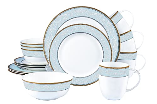Fine Bone China Dinnerware Set,Wpslnwo 16 Pcs Classic Relief Pattern Gilt Edged High Grade Porcelain Tableware Sets For 4 People With Gift Box Packaging #TOP20