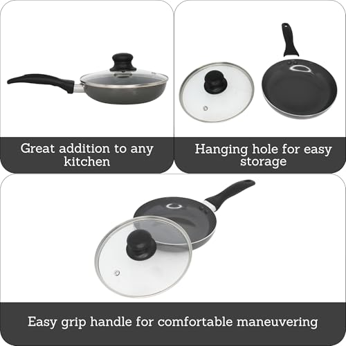 IMUSA 7in Chef-Cera Aluminum Gray Ceramic Fry Pan with Glass Lid and Cool Touch Handle, Gray by Imusa - Image 2