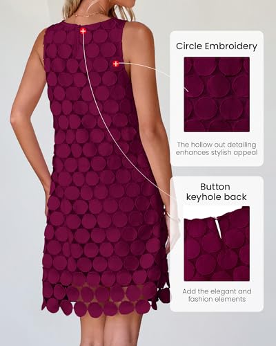 BTFBM Women Hollow Out Circle Embroidered Short Dresses Summer Casual Sleeveless Vacation Party Cocktail Tank Dress(Wine Red, X-Large) — view 3