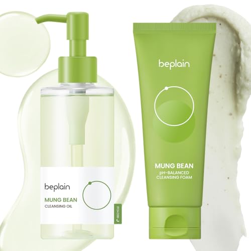 beplain Mung Bean Pore Care Duo - Cleansing Oil & Cleansing Foam | Korean Skin Care | Suitable for Sensitive Skin |(6.76fl.oz/200ml) (5.4fl.oz/160ml)