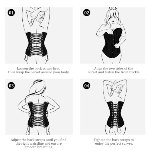 AUYAO Corset Femme, Broderie/Couleur Unie Corset Bustier sous la Poitrine, Bustier de Dentelle Femme, Sexy Corset Steampunk Gothique Top, Robe Corset Blanc pour Jeu de Rôle Dress up Robe de Bal – vue 4