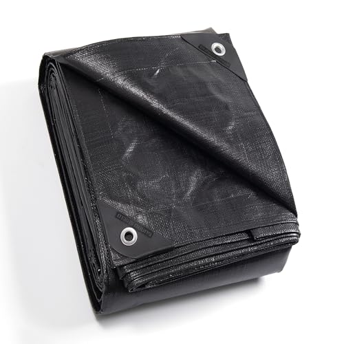 GUARD SHIELD Abdeckplane mit Ösen Wasserdicht 2m x 3m Schwarz Plane 160g/㎡ Schutzplane Allzweckplane, Reißfest, UV-stabilisiert, Schimmelresistent