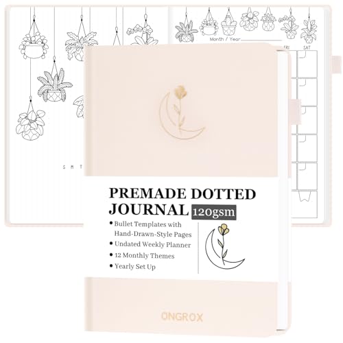 ONGROX Premade Bullet Style Notebook with Hand-Drawn Pages, Dotted Journal