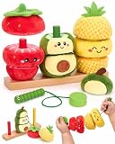 Múltiples Formas de Jugar y Aprender: Los niños pueden apilar frutas, clasificar colores, crear combinaciones libres o usar la cuerda para ensartar piezas. Un juguete educativo sin pantallas que mantiene a los pequeños entretenidos mientras fomenta la creatividad, la concentración y el aprendizaje independiente inspirado en Montessori.