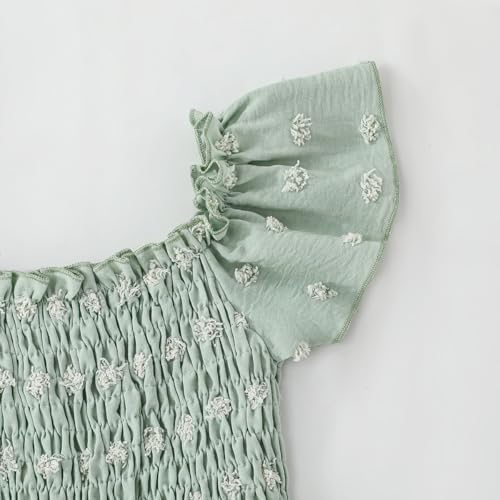 LYSmuch6-14T Tween Girl Short Sleeve Dress Ruffle Polka Dresses Kids Concert Square Neck Solid Frocks4