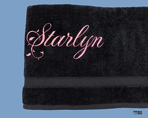 Stitches Xxi Personalized Bath Towel. Luxury Embroidered Custom Bathroom Towel 100% Cotton Black 30X54 Inches #TOP2