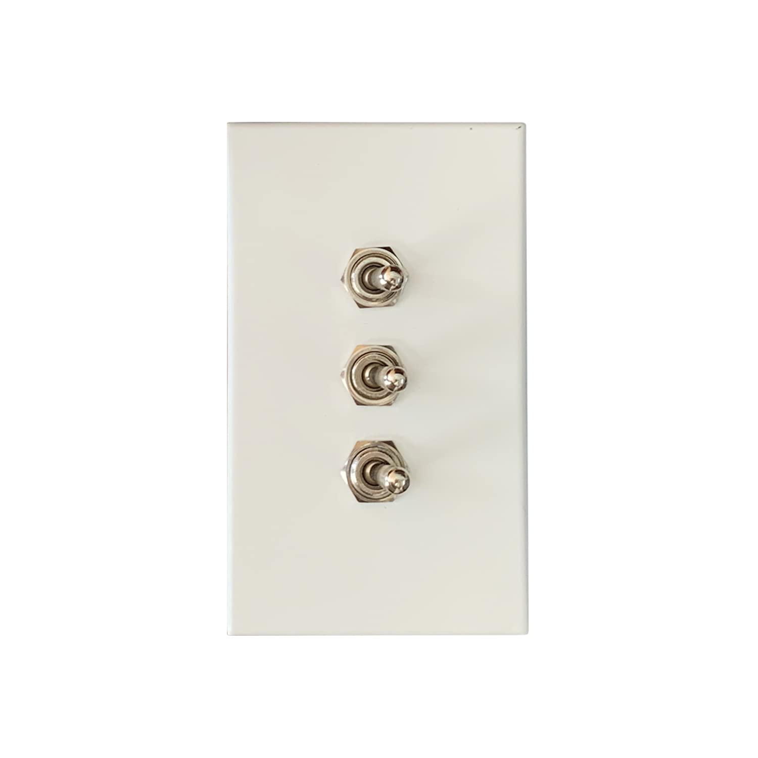 Aruastudio Retro Interior Light Switch ON-Off Set, Switch Plate, Toggle Switch 15A, 250V, AC, 2Pin (White 003 Silver)