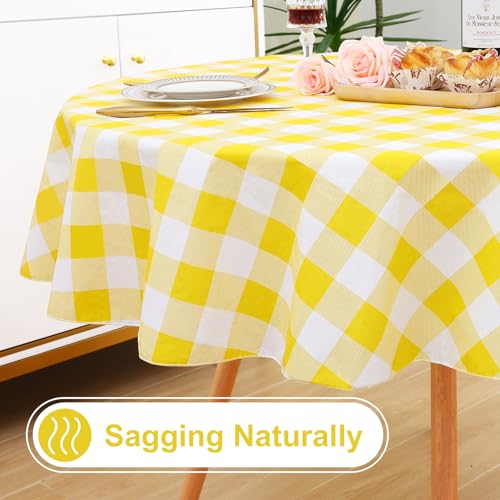 misaya Round Waterproof Vinyl Table Cloth, Buffalo Flannel Backed Tablecloth, Wipeable Plastic Table Cover for Dinner, Kitchen, Picnic (60", Yellow and White) by misaya - Image 7