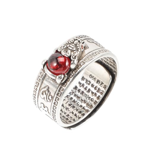 DIKACA Anillo Amuleto Retro Ajustable de Plata para Hombres y Mujeres Anillo de Riqueza y Suerte con Diseño de Piedra Suerte y Símbolo de Protección