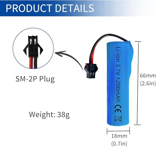 Image of 1200mah 3.7V Rechargeable Battery SM-2P Plug with USB Charger for RC Car RC Trucks Toy Robots Bazooka Rocket Bubble Gun Battery Replacement 2 Pack