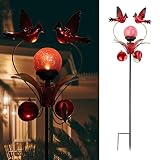 VCUTEKA Solar Lights Outdoor Metal Garden Stake Waterproof Crackle Glass Globe Garden Decor Cardinal