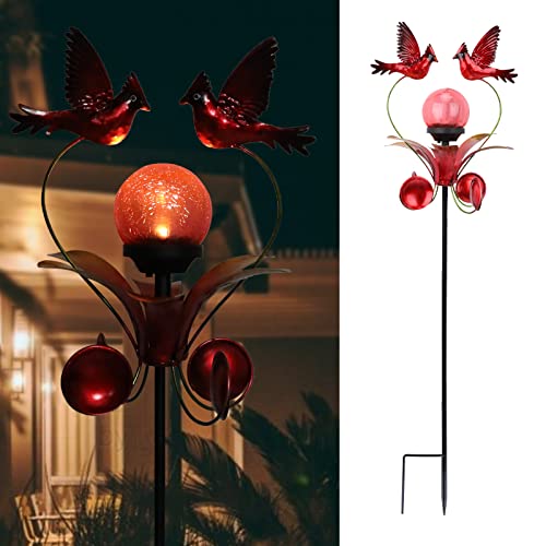 Vcuteka Solar Lights Outdoor Metal Garden Stake Waterproof Crackle Glass Globe Garden Decor Cardinal For Pathway, Lawn, Patio, Yard #TOP8
