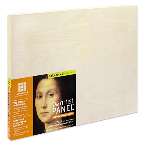 Ampersand Art Supply Unprimed Basswood Artist Panel, 7/8" Cradled Profile, 12"x16"