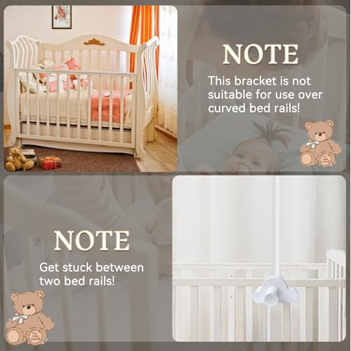 Aurinovellia Mobile Halterung Holz für Babybett, Mobile Ständer Weiß Wolken Design, 360°Drehbar Baby Mobile Aufhänger, Abnehmbarer, für Aufhängung Spieluhr Bettglocke Windspiel Baby Bett Spielzeuge