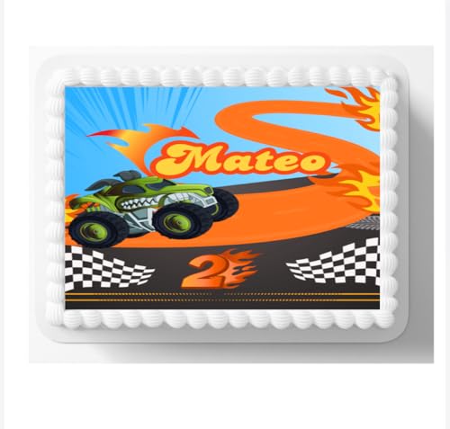Custom Monster Truck Racing Edible Cake Topper, 8x10 Inch Icing