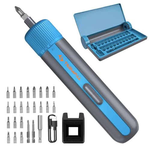 Tilswall 4V Cordless Electric Screwdriver 25pc S2 Steel Bits,Blue Mini Power Screwdriver with 4-Level Torque Control,10N.m/260 RPM,2200mAh Battery & USB-C Charging,for DIY and Home Repairs