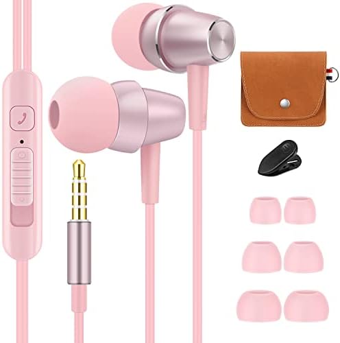 Bulees Earphones for Kids Girls, Soft In-Ear Headphones wired with Mic and Volume Control, Cute Small Earbuds for iPhone 6/6s, Android Smartphones, MP3 Players (Pink)