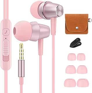Bulees Earphones for Kids Girls, Soft In-Ear Headphones wired with Mic and Volume Control, Cute Small Earbuds for iPhone 6/6s, Android Smartphones, MP3 Players (Pink)