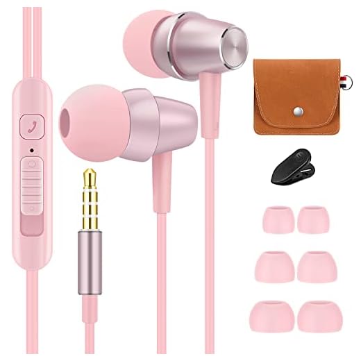 Bulees Hörlurar för barnflickor, mjuka in-ear-hörlurar trådbundna med mikrofon och volymkontroll, söta små öronsnäckor för iPhone 6/6s, Android-smartphones, MP3-spelare (rosa)