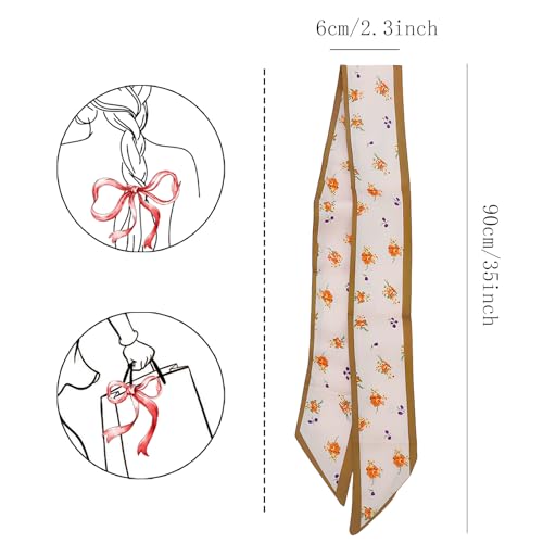 6 Pieces Fashion Scarves for Women Handbag Silk Scarves Hairband Headband Satin Ribbon Lightweight Neck Tie for Women2