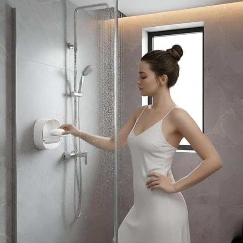 Image of Wall Mounted Soap Box with Flip Cover and Drain Tray | Detachable Inner Support | Adhesive Sticker Installation | ABS Soap Holder for Bathroom (White-3)