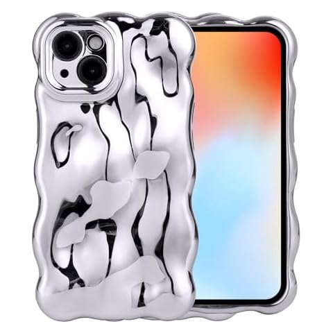 JKLASD Phone Case for iPhone 15 Pro Max,Cute 3D Meteorite Bubble Water Ripple Pattern Phone Case Curly Wavy Frame Phone Case for Women Girls Soft TPU Shockproof Case Cover,Silver Cover